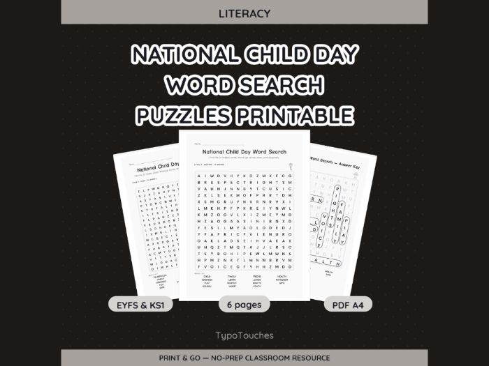 National Child Day Word Search | 6 pp