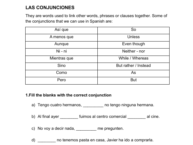 Práctica de conjunciones