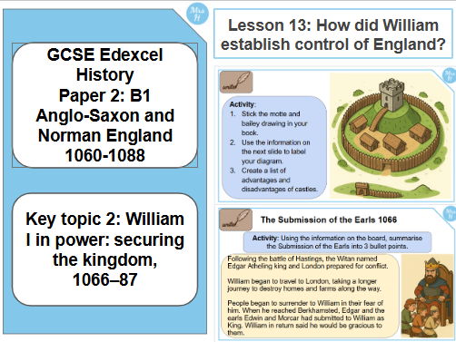 How did William control England? Lesson 13 - GCSE History Edexcel Paper 2 - Normans (B1)