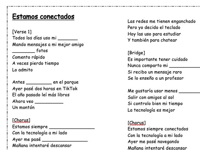 GCSE song: La tecnología worksheet