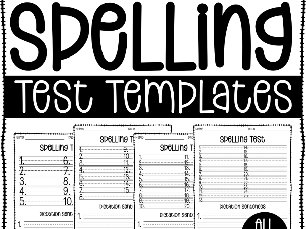 Spelling Test Templates with Dictation Sentences & Handwriting Lines - 10, 15, 20 & 25 Words - KS1-2