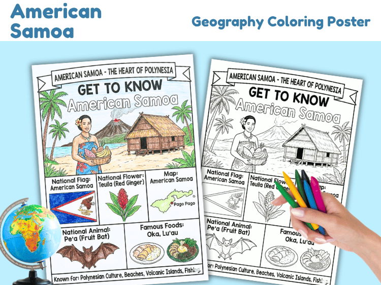 American Samoa Geography Coloring Poster | State & Territory Facts