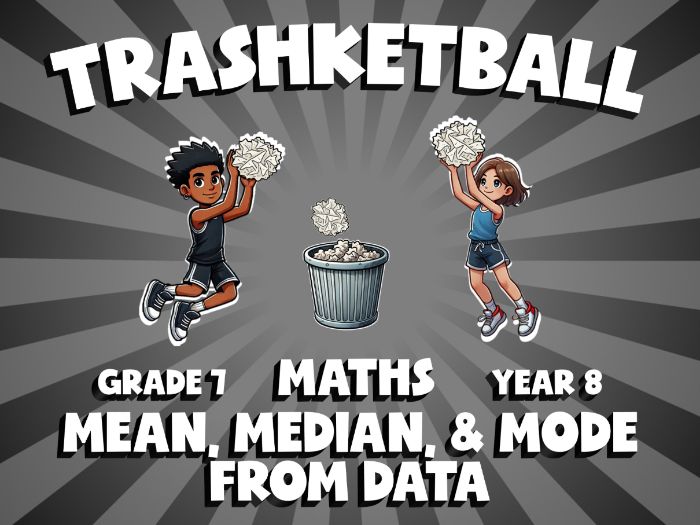 Mean, Median, & Mode from Data TRASHKETBALL Maths Game | No-Prep Year 8 Review Activity
