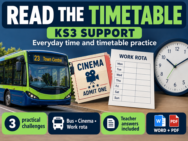 Read the Timetable – Everyday Time Worksheets | KS3 Numeracy Support + Answers