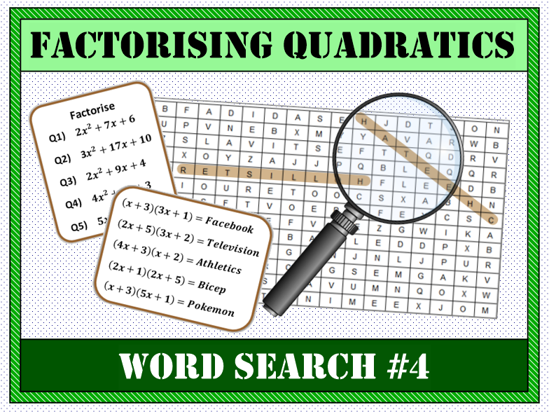 ✏️ Factorising Quadratics Word Search #4 🔎