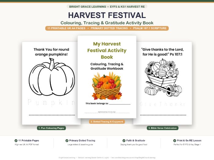 Harvest Festival Colouring & Handwriting Activity Book | EYFS & KS1 RE