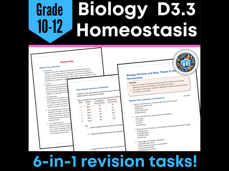 IB DP Biology D3.3 Homeostasis Quiz and Revision Worksheets 2026
