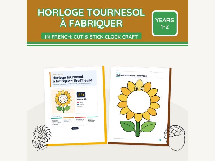 French Sunflower Clock Craft: Lire l'heure