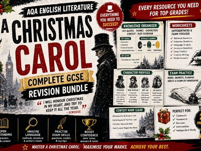 A Christmas Carol | Complete GCSE Revision Bundle | Worksheets, Knowledge Organiser, and more!