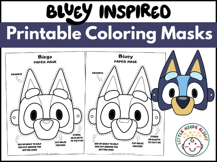 Bluey Coloring Masks | Bluey & Bingo Crafts
