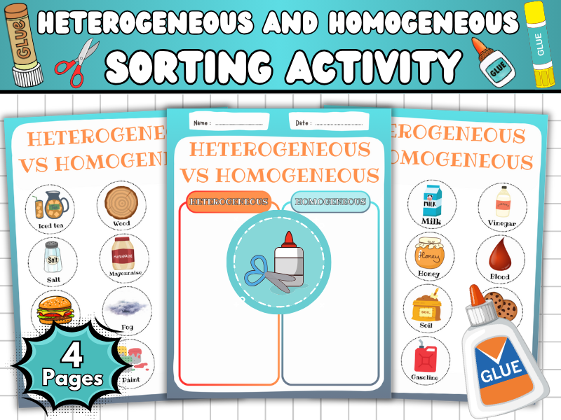 Heterogeneous and Homogeneous Mixtures Sorting Activity-Cut & Paste Activities for Kids