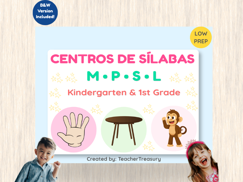 Spanish Syllables Centers MSPL Phonics Activity Pack Kindergarten 1st Grade