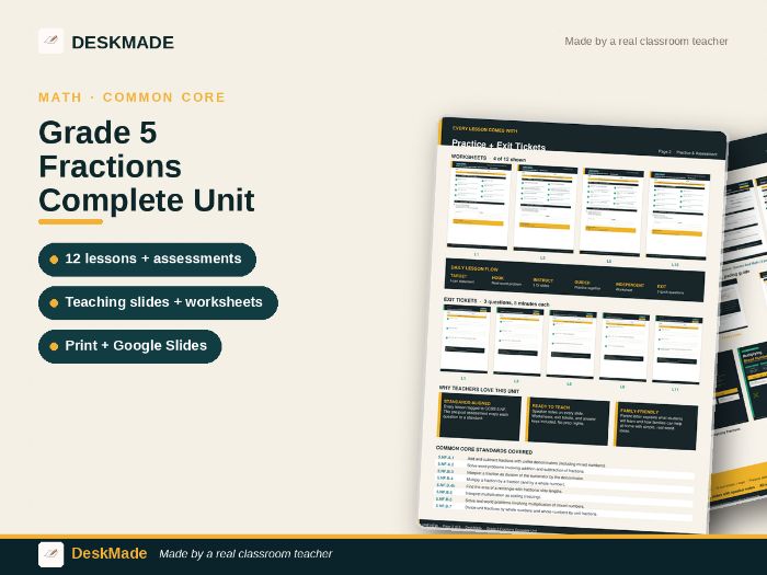 Grade 5 Fractions Complete Unit | 12 Lessons + Assessments | CCSS 5.NF