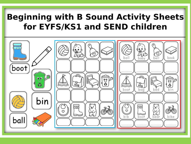 Beginning with B Sound Activity sheets