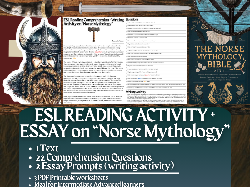 ESL Reading Comprehension + Writing Activity Worksheets - Norse Mythology