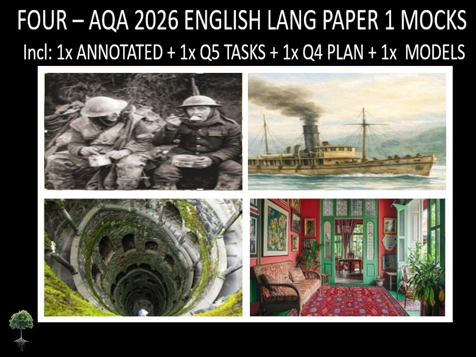 Four AQA 2026 English Language Paper 1 Mocks + Annotated, Q5 Tasks, Q4 Plan, Models