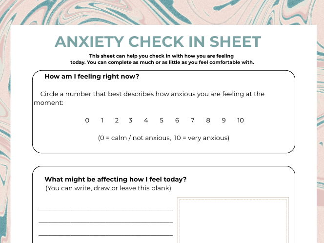 Anxiety Check In Sheet for Secondary Students | Pastoral & Wellbeing