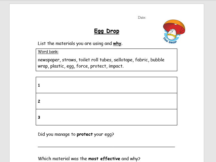 Egg Drop - Science gravity experiment worksheet and PPT