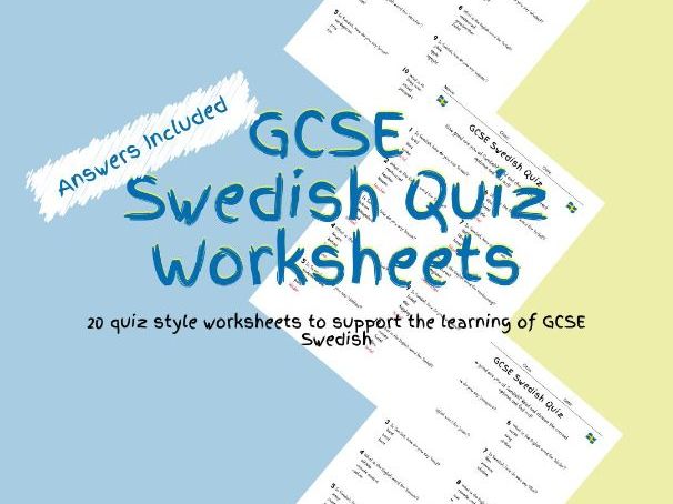 20 GCSE Foundation Level Swedish Multiple Choice Quiz Worksheets  PDF