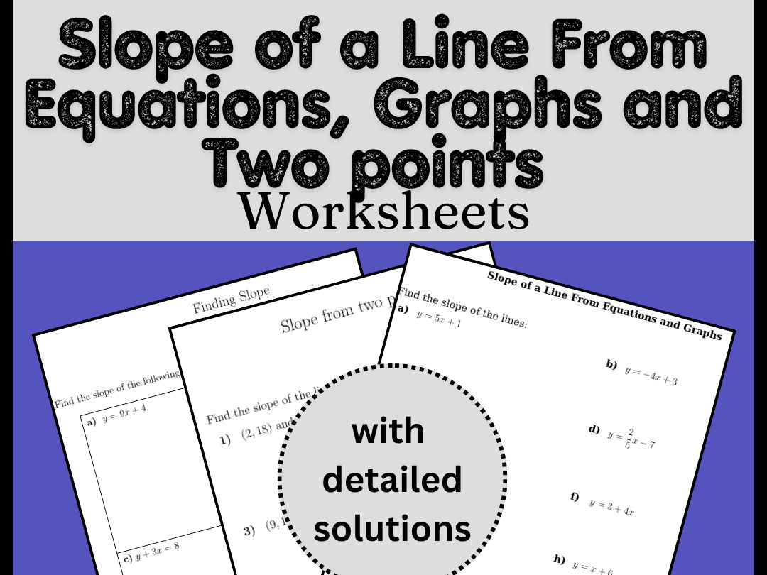 Slope of a Line From Equations, Graphs and Two points Worksheets