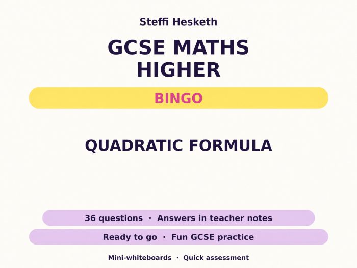 Quadratic Formula GCSE Maths Higher Bingo