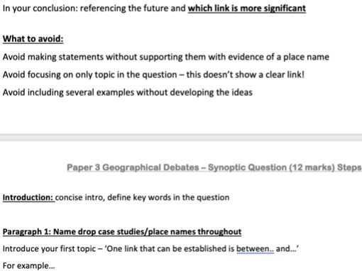 OCR a level geography- Synoptic link question planning sheet