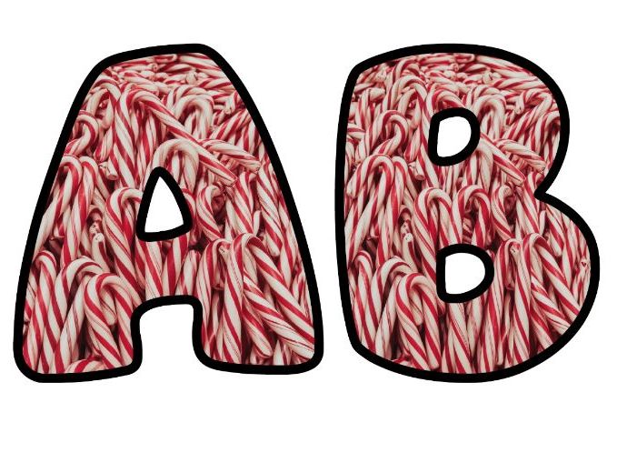 Sweet Christmas Candy Classroom Display | Lettering Set | Upper & Lowercase, 0-9 and Signs