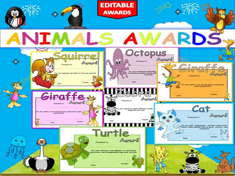Fun & Editable End of Year Animal Awards | 42 Printable Student Certificates