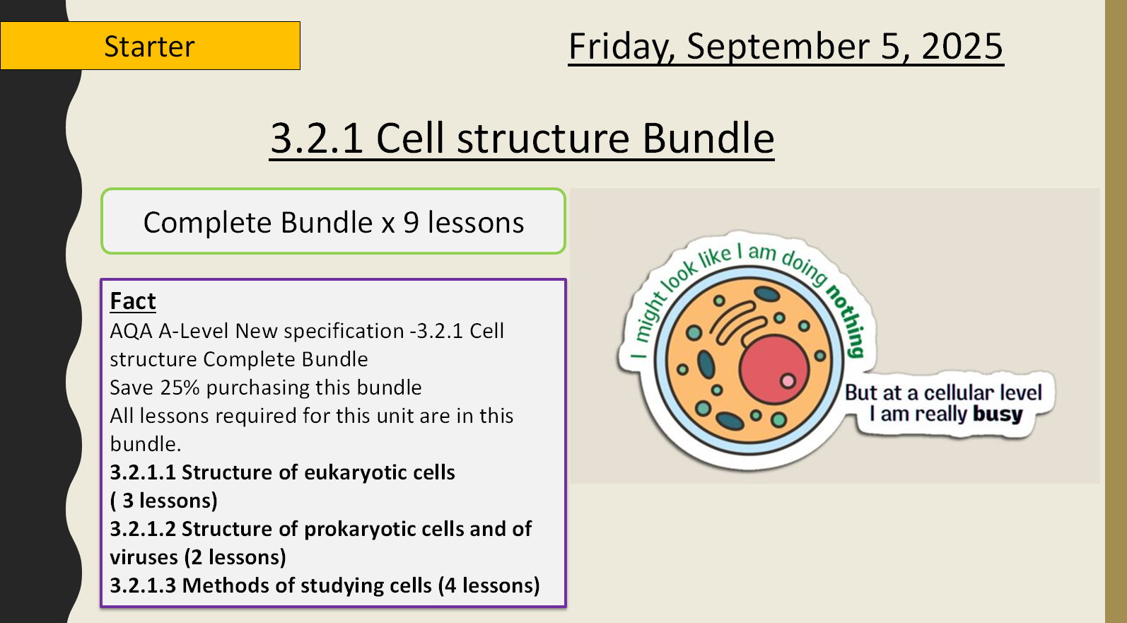 AQA A-Level New specification -3.2.1 Cell structure Complete Bundle