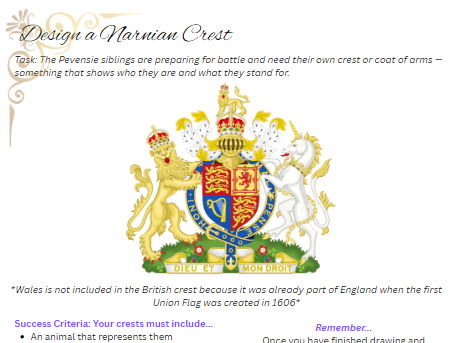 Narnia/The Lion, The Witch and The Wardrobe: Design a Narnian Crest and Speaking Task