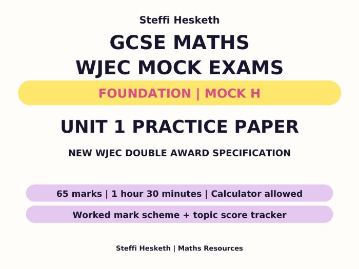 WJEC GCSE Maths & Numeracy Unit 1 Foundation Mock H + Mark Scheme