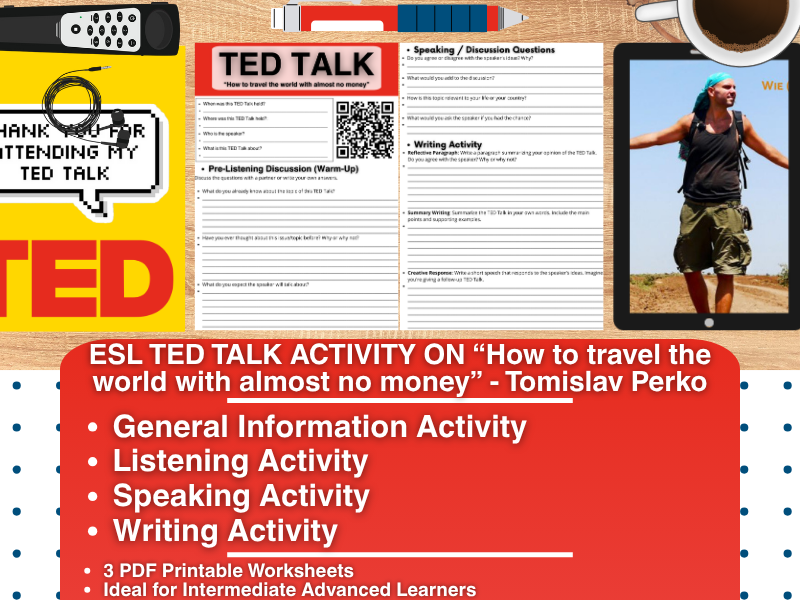 ESL TED Talk Activity - How to Travel the World with almost no money