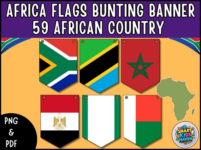 Africa Flags Bunting 59 African Country Flags Banner Geography Classroom Decor.