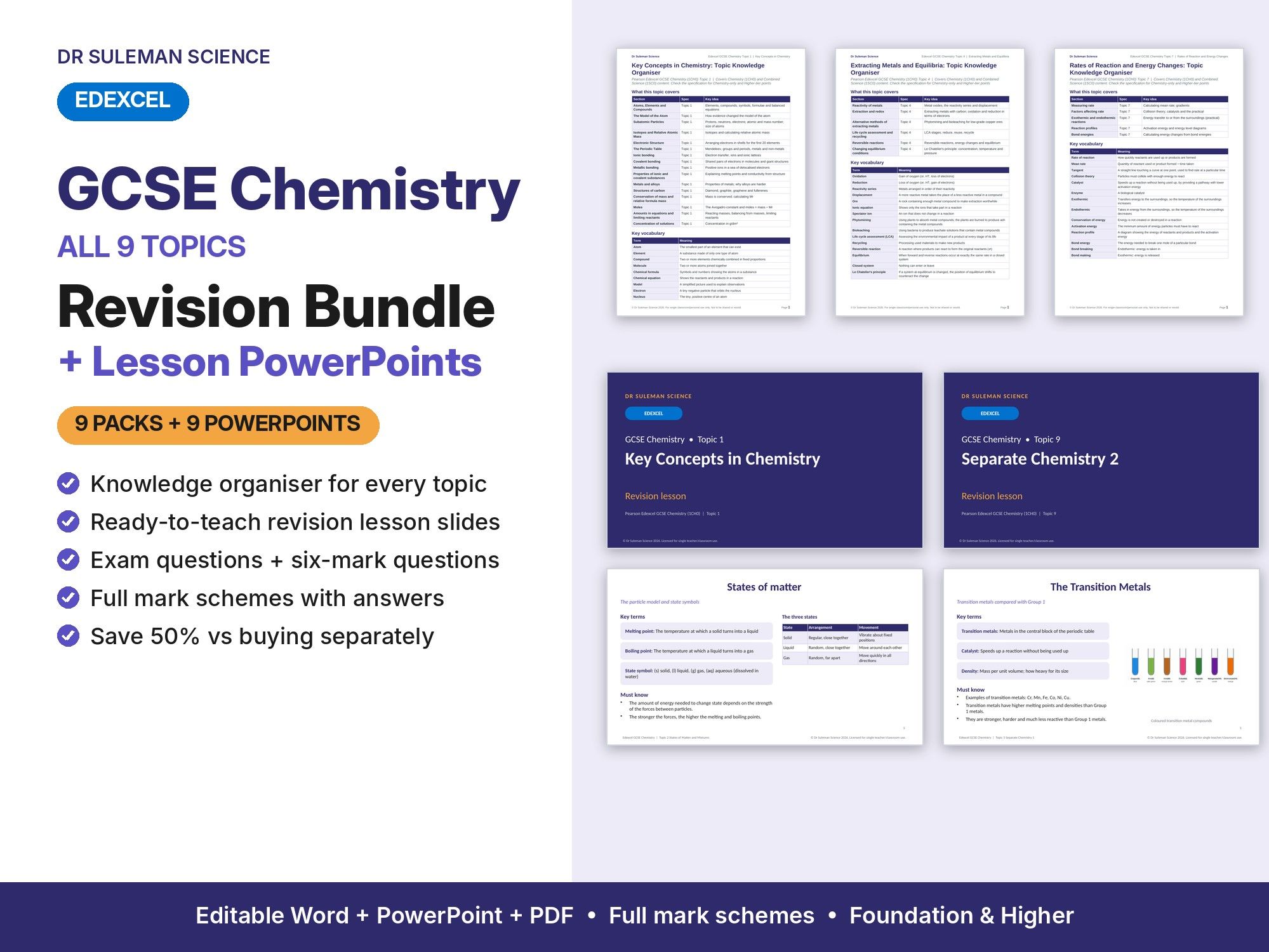 Edexcel GCSE Chemistry Revision Bundle + PowerPoints: All 9 Topics