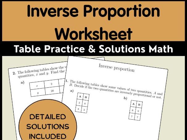 Inverse Proportion Worksheet Table Practice & Solutions Math