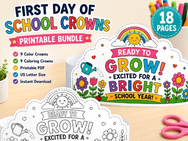 First Day of School Crowns Printable Bundle | Back to School Hat Craft Activity**