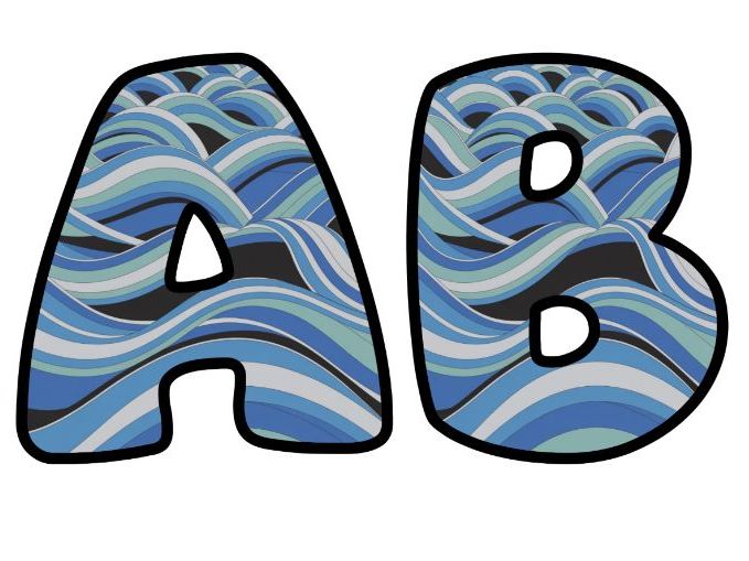 Blue Ribbon Waves Classroom Display | Lettering Set | Upper & Lowercase, 0-9 and Signs