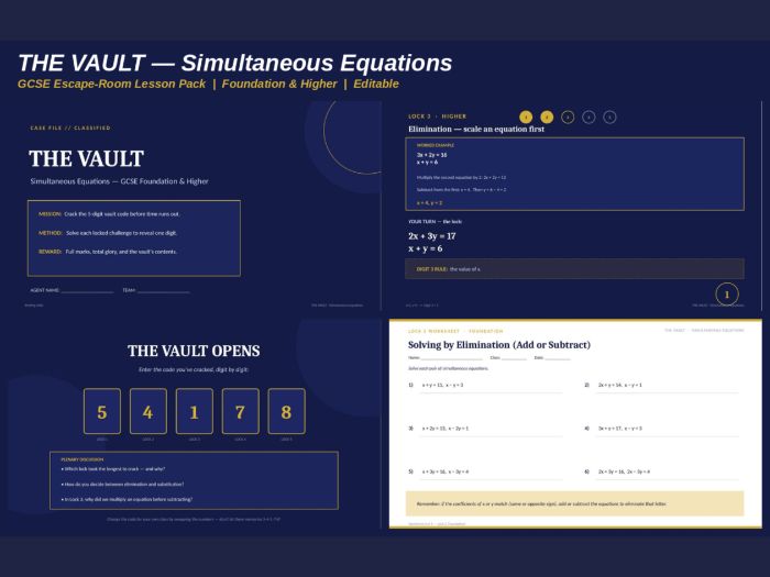 THE VAULT: Simultaneous Equations — GCSE Escape-Room Lesson (Foundation & Higher)