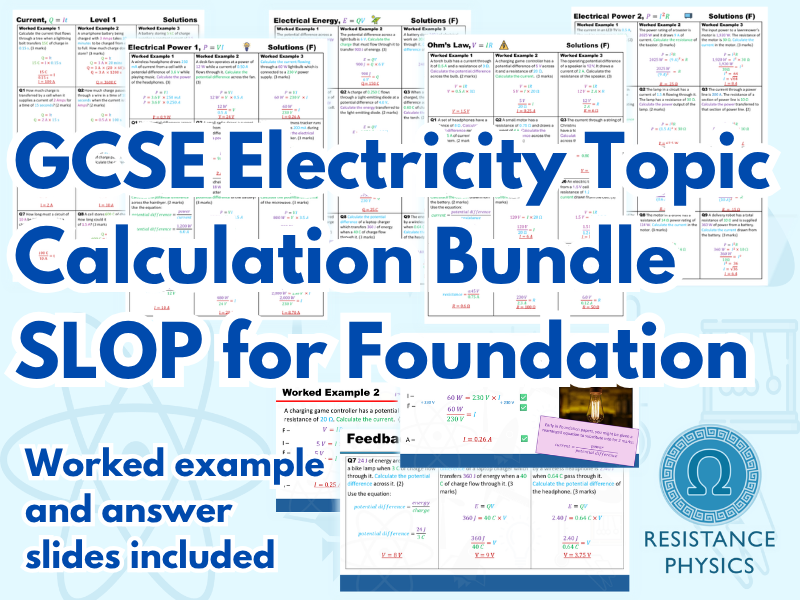 Electricity Equations Foundation Topic Megapack - SLOP Calculations Worksheets with Answers