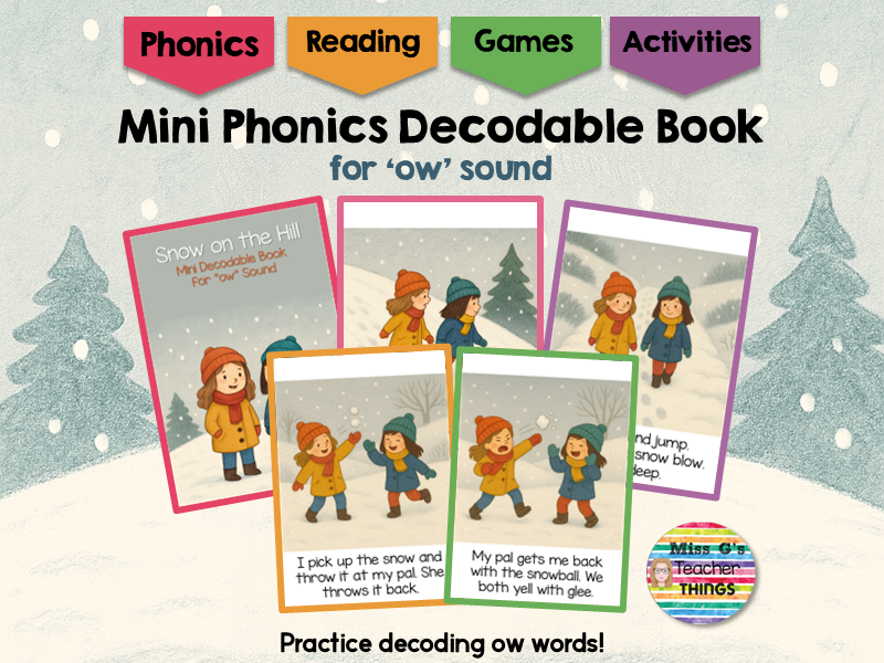 'ow' Phonics Mini Book – Decodable Reading Practice with Activities & Games