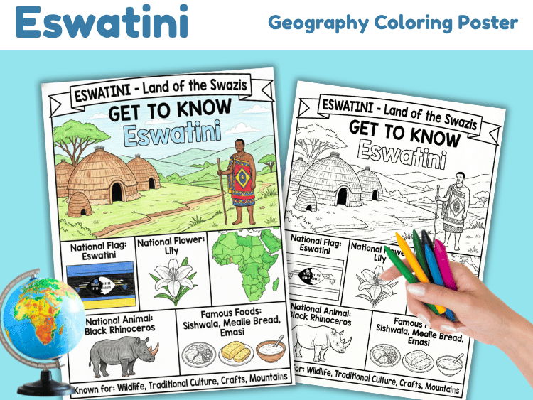 Eswatini Geography Coloring Poster | Country Facts & Culture