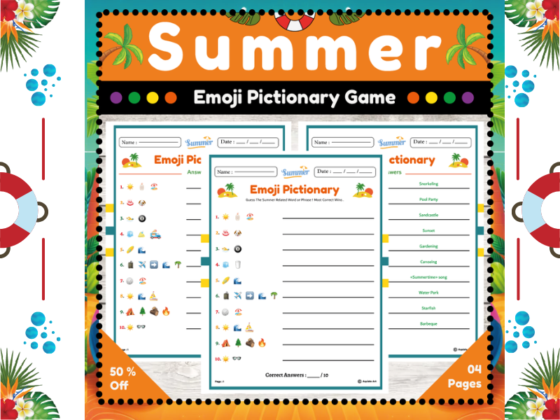 Summer Emoji Pictionary Game : No Prep Fun Activity for End of the Year