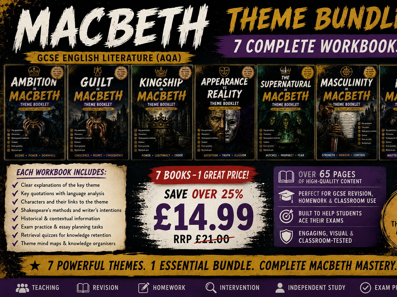 Macbeth Themes Mega Bundle | GCSE English Literature (AQA) | 7 Complete Revision & Workbook Pack