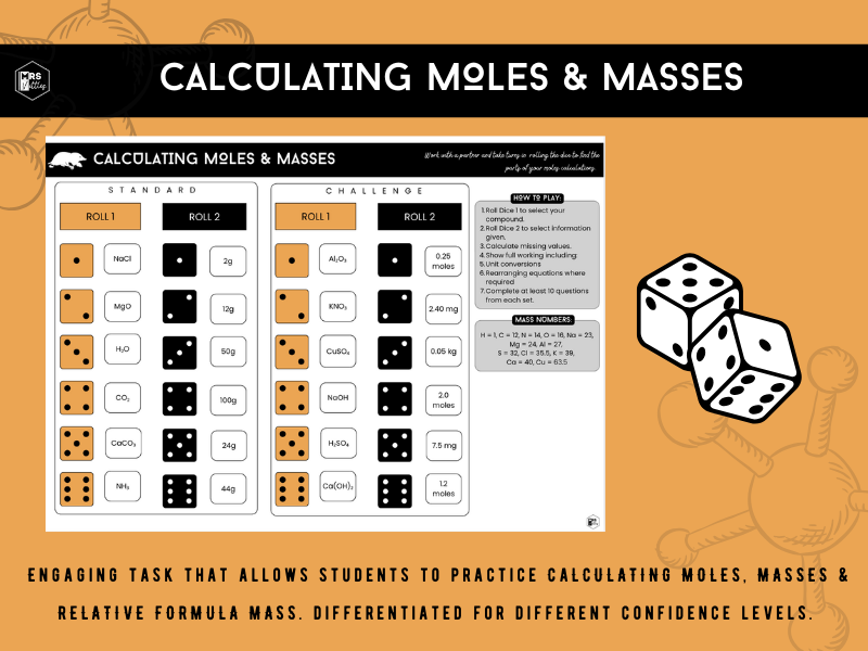 Moles & Masses Calculations Sheet