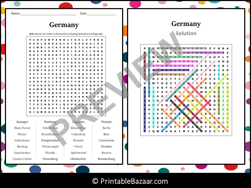 Germany Word Search Puzzle Worksheet Activity | Teaching Resources