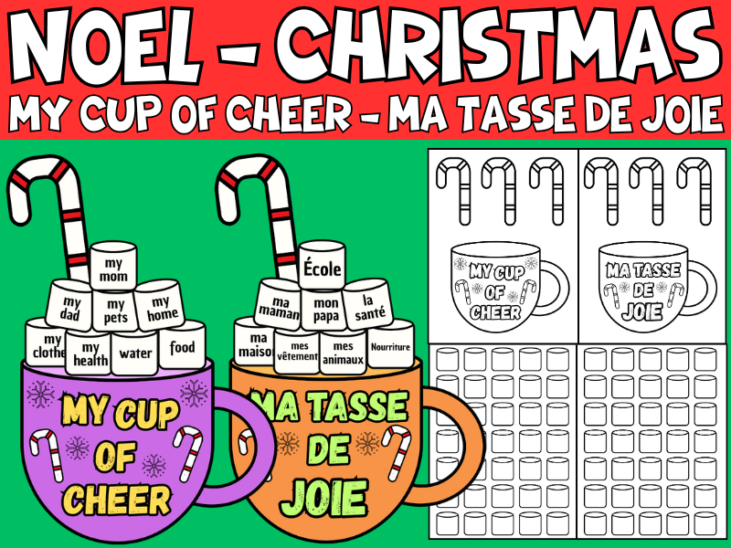 Noel - Christmas in French & English | My Cup of Cheer Craft | | Mug Winter Writing & Bulletin Board