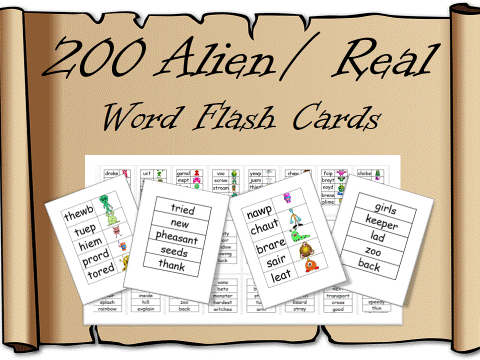 200 Alien / Pseudo and Real Word Flashcards – phonic screening check, revision, preparation, year 1