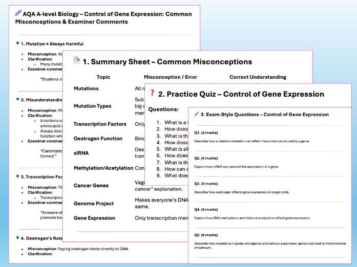 AQA A level Biology Misconceptions & Practice Gene Expression Chapter 20
