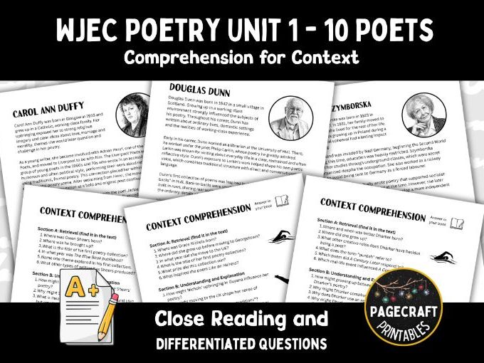 WJEC Poetry Unit 1 – Context Comprehension Pack for 10 Poets
