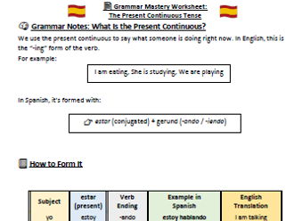 KS3 Spanish Grammar Worksheet – Present Continuous Tense (-ing) + Answer Key